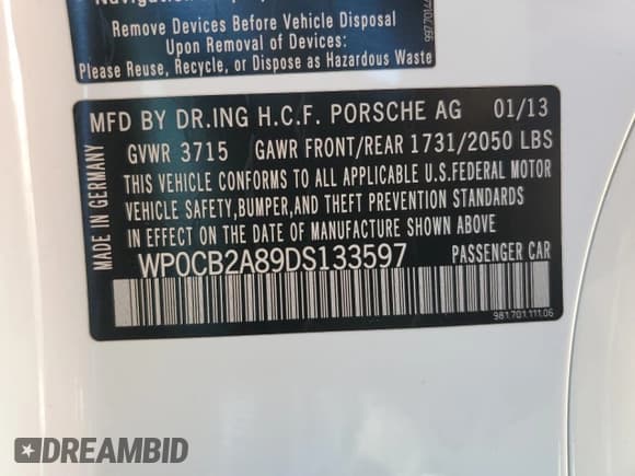✅ 2013 Porsche Boxster S • VIN: WP0CB2A89DS133597 • Lot: 73774084. Wystawiony na Copart z przebiegiem 36 506 mil. Bezpłatny archiwum sprzedaży aukcyjnych z USA i szczegółowy raport historii pojazdu na DreamBid. Zdjęcie 13.
