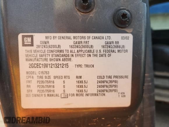 ✅ 2002 Chevrolet Silverado 1500 LS • VIN: 2GCEC19V121321215 • Лот: 90525315. Опубликован ранее на Copart с пробегом 176 425 миль. Бесплатный доступ к архиву аукционных продаж из США и подробный отчёт об истории автомобиля на DreamBid. Изображение 12.