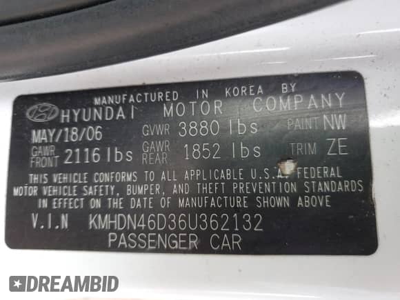 2006 Hyundai Elantra GLS с VIN KMHDN46D36U362132, выставлен на аукционе Copart как лот 84054794 с пробегом 169 323 миль миль и Списание • Salvage title. История ставок и продаж доступна на DreamBid. Изображение 12.