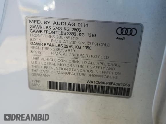 ✅ 2014 Audi Q5 Premium Plus • VIN: WA1CMAFP8EA081059 • Lot: 84579975. Wystawiony na Copart z przebiegiem 95 589 mil. Bezpłatny archiwum sprzedaży aukcyjnych z USA i szczegółowy raport historii pojazdu na DreamBid. Zdjęcie 13.