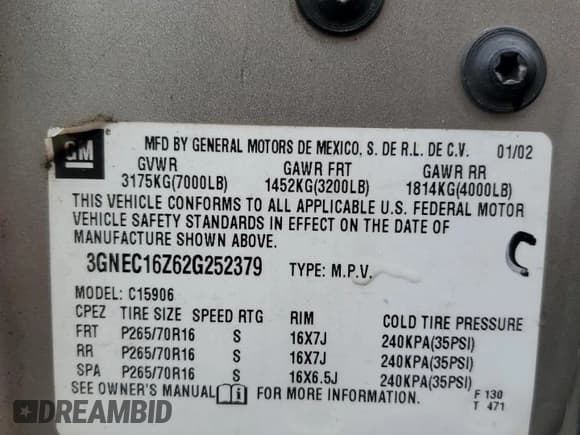 ✅ 2002 Chevrolet Suburban LS • VIN: 3GNEC16Z62G252379 • Лот: 73461294. Опубликован ранее на Copart с пробегом 321 647 миль. Бесплатный доступ к архиву аукционных продаж из США и подробный отчёт об истории автомобиля на DreamBid. Изображение 13.