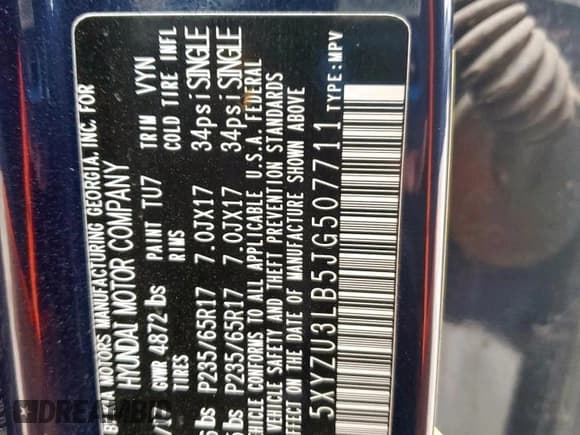 ✅ 2018 Hyundai Santa Fe 2.4L • VIN: 5XYZU3LB5JG507711 • Lot: 45928065. Wystawiony na Copart z przebiegiem 66 969 mil. Bezpłatny archiwum sprzedaży aukcyjnych z USA i szczegółowy raport historii pojazdu na DreamBid. Zdjęcie 12.