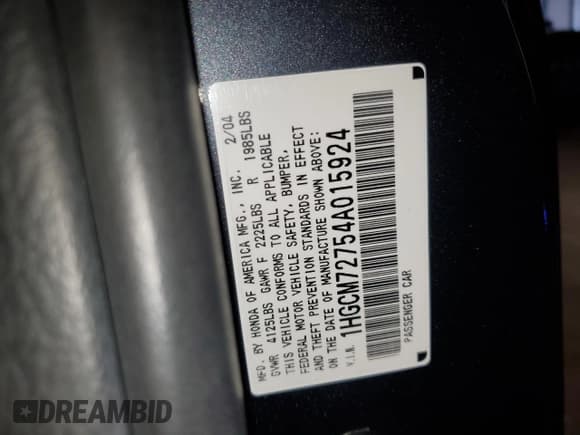 ✅ 2004 Honda Accord EX • VIN: 1HGCM72754A015924 • Лот: 59388925. Опубликован ранее на Copart с пробегом 192 072 миль. Бесплатный доступ к архиву аукционных продаж из США и подробный отчёт об истории автомобиля на DreamBid. Изображение 12.