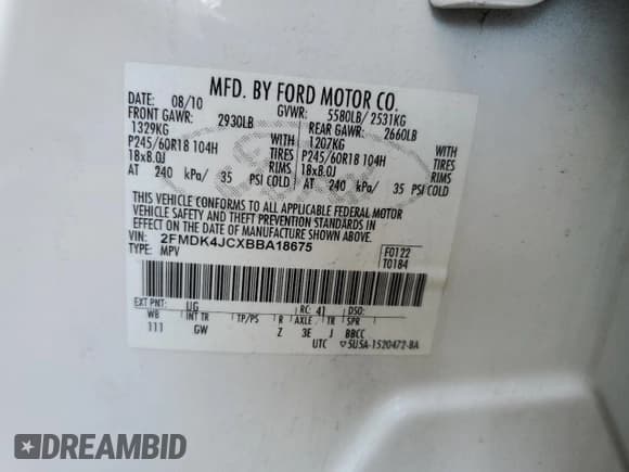 ✅ 2011 Ford Edge SEL • VIN: 2FMDK4JCXBBA18675 • Лот: 55971555. Опубликован ранее на Copart с пробегом 230 078 миль. Бесплатный доступ к архиву аукционных продаж из США и подробный отчёт об истории автомобиля на DreamBid. Изображение 12.