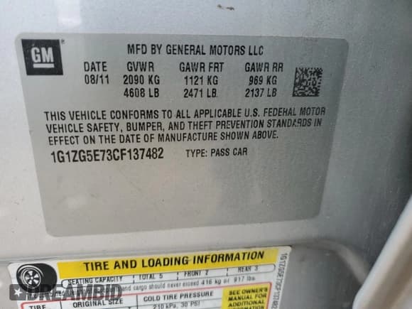 ✅ 2012 Chevrolet Malibu LTZ • VIN: 1G1ZG5E73CF137482 • Lot: 64024624. Listed on Copart with 269,196 mi. Free auction sales archive from the USA and detailed vehicle history report at DreamBid. Image 12.