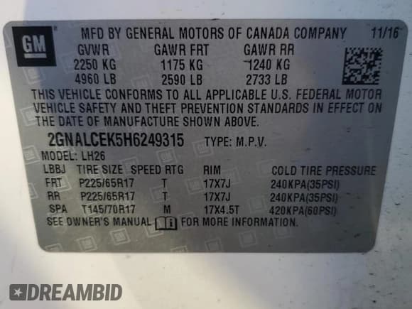 ✅ 2017 Chevrolet Equinox LT • VIN: 2GNALCEK5H6249315 • Лот: 91499515. Опубликован ранее на Copart с пробегом 187 777 миль. Бесплатный доступ к архиву аукционных продаж из США и подробный отчёт об истории автомобиля на DreamBid. Изображение 13.