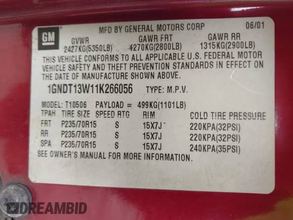 2001 Chevrolet Blazer LT z VIN 1GNDT13W11K266056, wystawiony jako IAAI lot #42171109 z przebiegiem 144 557 mil mil oraz . Historia ofert i sprzedaży dostępna na DreamBid. Obrazek 9.