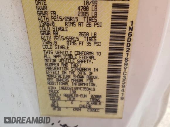 ✅ 2000 Nissan Frontier XE • VIN: 1N6DD21S9YC359419 • Лот: 90317195. Опубликован ранее на Copart с пробегом 106 535 миль. Бесплатный доступ к архиву аукционных продаж из США и подробный отчёт об истории автомобиля на DreamBid. Изображение 12.