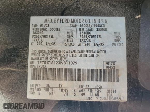 ✅ 2003 Ford F-150 XL • VIN: 1FTRX18L23NB11079 • Lot: 80260145. Listed on Copart with 167,209 mi. Free auction sales archive from the USA and detailed vehicle history report at DreamBid. Image 12.