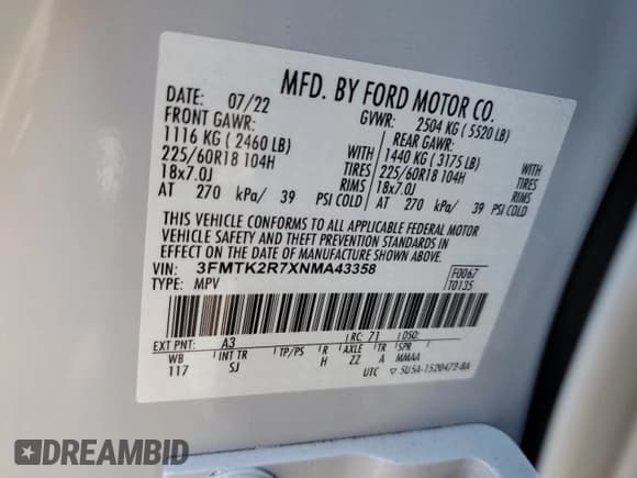 ✅ 2022 Ford Mustang Mach-E California Route 1 • VIN: 3FMTK2R7XNMA43358 • Lot: 72098435. Listed on Copart with 38,901 mi. Free auction sales archive from the USA and detailed vehicle history report at DreamBid. Image 13.