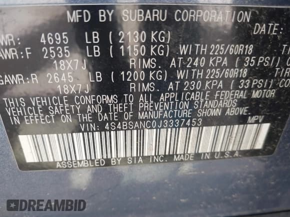 ✅ 2018 Subaru Outback Limited • VIN: 4S4BSANC0J3337453 • Лот: 43056140. Опубликован ранее на IAAI с пробегом 124 175 миль. Бесплатный доступ к архиву аукционных продаж из США и подробный отчёт об истории автомобиля на DreamBid. Изображение 9.