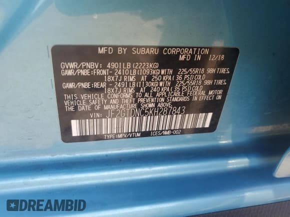 ✅ 2019 Subaru Crosstrek • VIN: JF2GTDNC5KH287843 • Lot: 47133745. Listed on Copart with 45,988 mi. Free auction sales archive from the USA and detailed vehicle history report at DreamBid. Image 14.