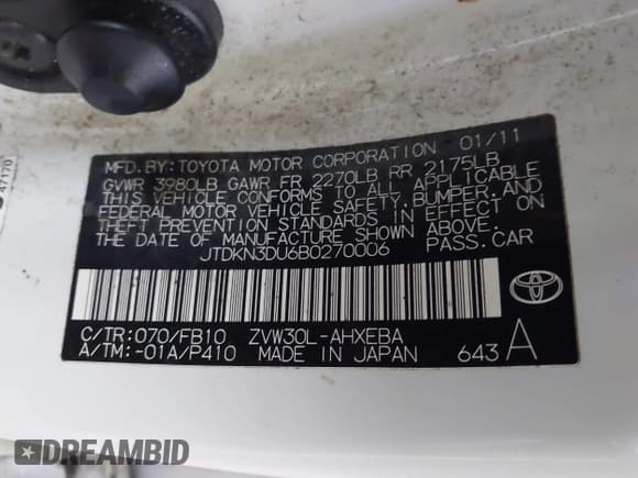 ✅ 2011 Toyota Prius II • VIN: JTDKN3DU6B0270006 • Lot: 43570478. Listed on IAAI with 172,962 mi. Free auction sales archive from the USA and detailed vehicle history report at DreamBid. Image 9.