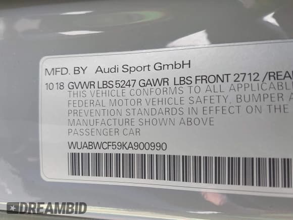 ✅ 2019 Audi RS 5 Sportback • VIN: WUABWCF59KA900990 • Lot: 43105092. Listed on IAAI with 71,658 mi. Free auction sales archive from the USA and detailed vehicle history report at DreamBid. Image 9.