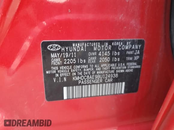 ✅ 2011 Hyundai Elantra SE • VIN: KMHDC8AE9BU124938 • Lot: 80071135. Listed on Copart with Not provided. Free auction sales archive from the USA and detailed vehicle history report at DreamBid. Image 12.