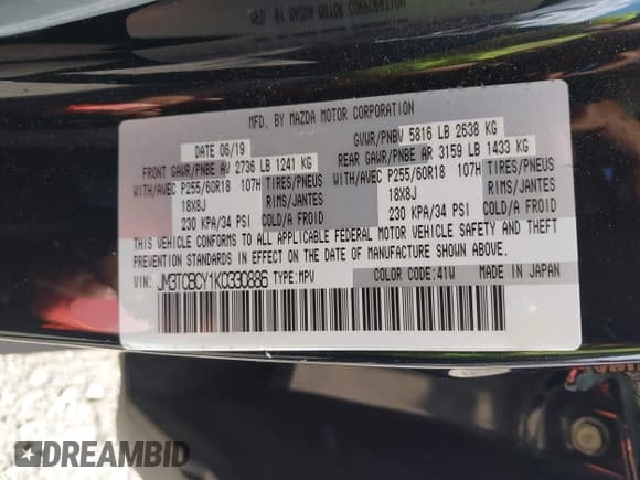 ✅ 2019 Mazda CX-9 Touring • VIN: JM3TCBCY1K0330886 • Лот: 43093347. Опубликован ранее на IAAI с пробегом 51 498 миль. Бесплатный доступ к архиву аукционных продаж из США и подробный отчёт об истории автомобиля на DreamBid. Изображение 9.