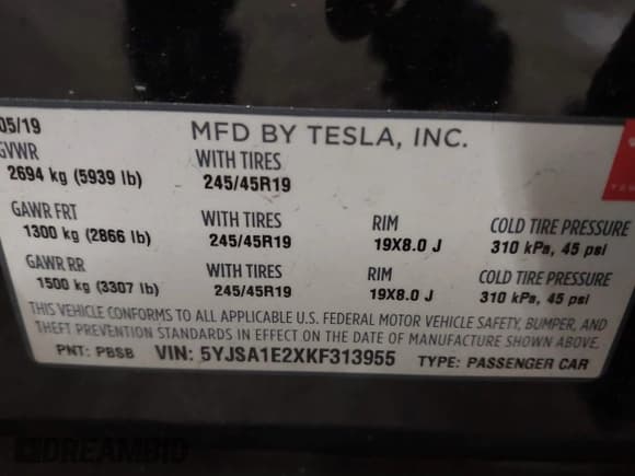 ✅ 2019 Tesla Model S 75D • VIN: 5YJSA1E2XKF313955 • Лот: 41658345. Опубликован ранее на IAAI с пробегом 57 085 миль. Бесплатный доступ к архиву аукционных продаж из США и подробный отчёт об истории автомобиля на DreamBid. Изображение 9.