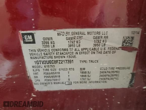 ✅ 2015 GMC Sierra 1500 SLE • VIN: 1GTV2UEC8FZ217391 • Лот: 89470105. Опубликован ранее на Copart с пробегом 175 220 миль. Бесплатный доступ к архиву аукционных продаж из США и подробный отчёт об истории автомобиля на DreamBid. Изображение 12.