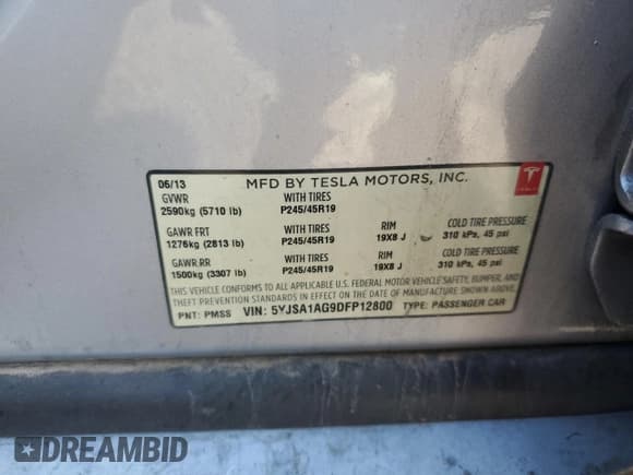 ✅ 2013 Tesla Model S • VIN: 5YJSA1AG9DFP12800 • Лот: 91470635. Опубликован ранее на Copart с пробегом 124 589 миль. Бесплатный доступ к архиву аукционных продаж из США и подробный отчёт об истории автомобиля на DreamBid. Изображение 12.