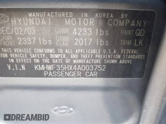 2004 Hyundai Sonata GLS с VIN KMHWF35HX4A003752, выставлен на аукционе IAAI как лот 41462681 с пробегом 257 884 миль миль и . История ставок и продаж доступна на DreamBid. Изображение 9.