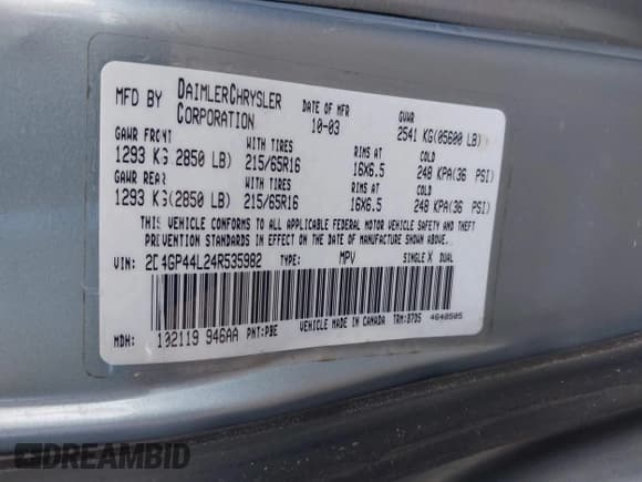 ✅ 2004 Dodge Caravan SXT • VIN: 2D4GP44L24R535982 • Лот: 43561877. Опубликован ранее на IAAI с пробегом 312 487 миль. Бесплатный доступ к архиву аукционных продаж из США и подробный отчёт об истории автомобиля на DreamBid. Изображение 9.