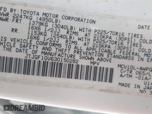 ✅ 2003 Lexus RX 300 • VIN: JTJGF10U630150282 • Lot: 43844013. Listed on IAAI with 183,771 mi. Free auction sales archive from the USA and detailed vehicle history report at DreamBid. Image 9.