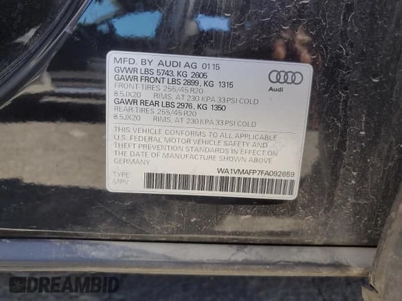 ✅ 2015 Audi Q5 Prestige • VIN: WA1VMAFP7FA092659 • Lot: 69314155. Wystawiony na Copart z przebiegiem 87 002 mil. Bezpłatny archiwum sprzedaży aukcyjnych z USA i szczegółowy raport historii pojazdu na DreamBid. Zdjęcie 12.