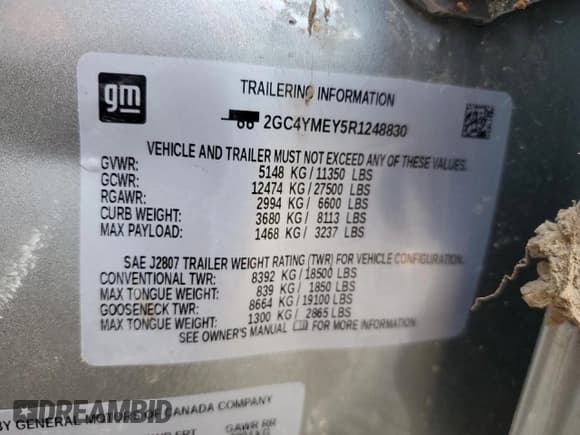 ✅ 2024 Chevrolet Silverado 2500HD Custom • VIN: 2GC4YMEY5R1248830 • Lot: 62823315. Wystawiony na Copart z przebiegiem 9 903 mil. Bezpłatny archiwum sprzedaży aukcyjnych z USA i szczegółowy raport historii pojazdu na DreamBid. Zdjęcie 12.