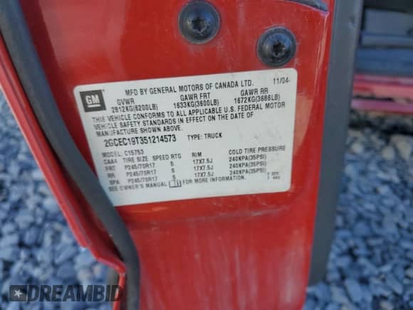 ✅ 2005 Chevrolet Silverado 1500 LS • VIN: 2GCEC19T351214573 • Lot: 90312415. Listed on Copart with Not provided. Free auction sales archive from the USA and detailed vehicle history report at DreamBid. Image 12.