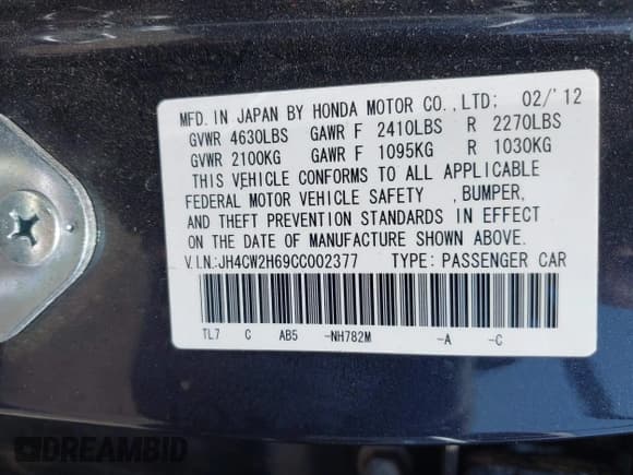 ✅ 2012 Acura TSX Technology • VIN: JH4CW2H69CC002377 • Lot: 42509108. Listed on IAAI with 144,611 mi. Free auction sales archive from the USA and detailed vehicle history report at DreamBid. Image 9.