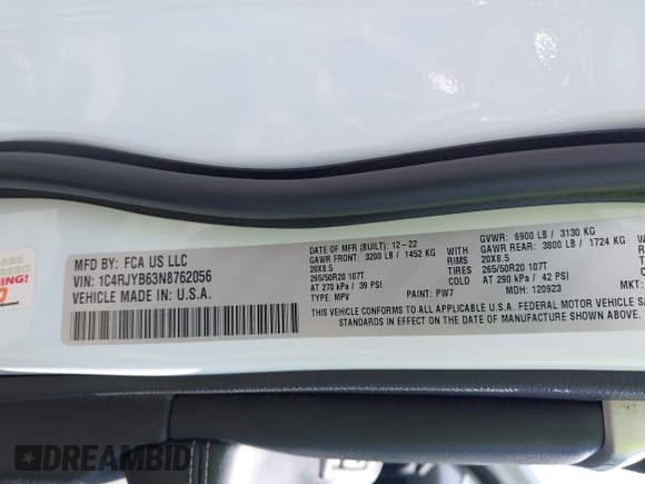 ✅ 2022 Jeep Grand Cherokee • VIN: 1C4RJYB63N8762056 • Lot: 42935946. Listed on IAAI with 51,691 mi. Free auction sales archive from the USA and detailed vehicle history report at DreamBid. Image 9.