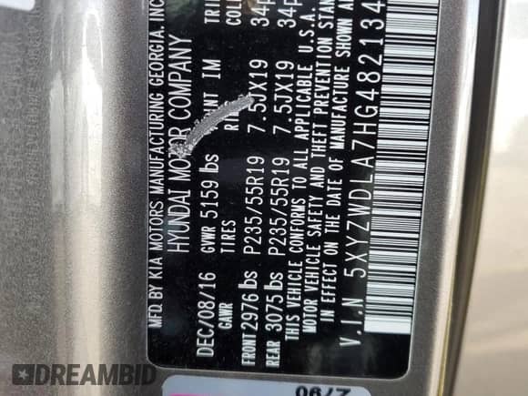 ✅ 2017 Hyundai Santa Fe Ultimate • VIN: 5XYZWDLA7HG482134 • Lot: 46307533. Wystawiony na Copart z przebiegiem 67 116 mil mil. Skorzystaj z bezpłatnego archiwum sprzedaży aukcyjnych z USA i zobacz szczegółowy raport historii pojazdu na DreamBid. Zdjęcie 13.