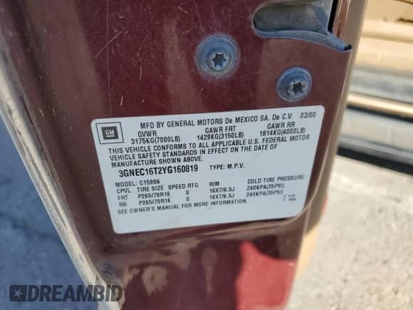 2000 Chevrolet Suburban LS с VIN 3GNEC16T2YG160819, выставлен на аукционе Copart как лот 77664344 с пробегом 200 816 миль миль и Списание • Salvage title. История ставок и продаж доступна на DreamBid. Изображение 15.