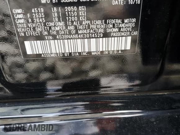 ✅ 2019 Subaru Legacy Limited • VIN: 4S3BNAN64K3014529 • Lot: 92629085. Wystawiony na Copart z przebiegiem 137 941 mil. Bezpłatny archiwum sprzedaży aukcyjnych z USA i szczegółowy raport historii pojazdu na DreamBid. Zdjęcie 12.