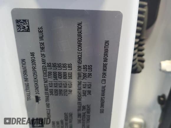 ✅ 2023 Chevrolet Suburban RST • VIN: 1GNSKEKD5PR109146 • Lot: 85477365. Wystawiony na Copart z przebiegiem Nie podano. Bezpłatny archiwum sprzedaży aukcyjnych z USA i szczegółowy raport historii pojazdu na DreamBid. Zdjęcie 13.