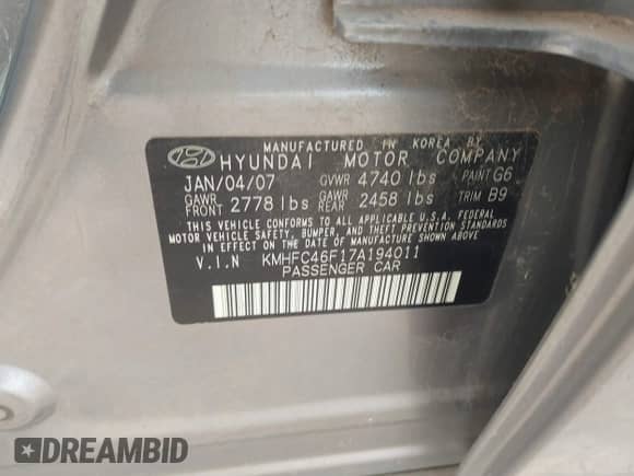 2007 Hyundai Azera SE с VIN KMHFC46F17A194011, выставлен на аукционе IAAI как лот 41863372 с пробегом 161 904 миль миль и . История ставок и продаж доступна на DreamBid. Изображение 9.