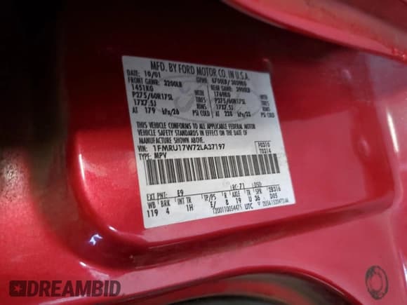 ✅ 2002 Ford Expedition Eddie Bauer • VIN: 1FMRU17W72LA37197 • Лот: 44549575. Опубликован ранее на Copart с пробегом 178 725 миль. Бесплатный доступ к архиву аукционных продаж из США и подробный отчёт об истории автомобиля на DreamBid. Изображение 15.