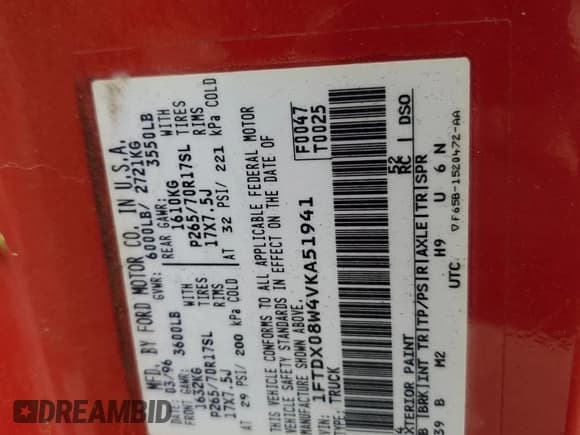 ✅ 1997 Ford F-150 • VIN: 1FTDX08W4VKA51941 • Лот: 68773355. Опубликован ранее на Copart с пробегом 109 687 миль. Бесплатный доступ к архиву аукционных продаж из США и подробный отчёт об истории автомобиля на DreamBid. Изображение 12.