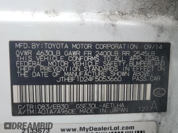 ✅ 2015 Lexus IS 250 • VIN: JTHBF1D24F5053660 • Lot: 93457165. Wystawiony na Copart z przebiegiem 148 101 mil. Bezpłatny archiwum sprzedaży aukcyjnych z USA i szczegółowy raport historii pojazdu na DreamBid. Zdjęcie 12.