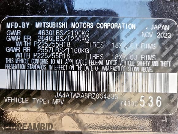 ✅ 2024 Mitsubishi Eclipse Cross SE • VIN: JA4ATWAA5RZ034833 • Lot: 92895215. Wystawiony na Copart z przebiegiem 29 510 mil. Bezpłatny archiwum sprzedaży aukcyjnych z USA i szczegółowy raport historii pojazdu na DreamBid. Zdjęcie 13.