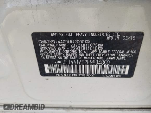 ✅ 2015 Subaru WRX • VIN: JF1VA1A62F9834860 • Lot: 42519392. Listed on IAAI with 72,395 mi. Free auction sales archive from the USA and detailed vehicle history report at DreamBid. Image 9.