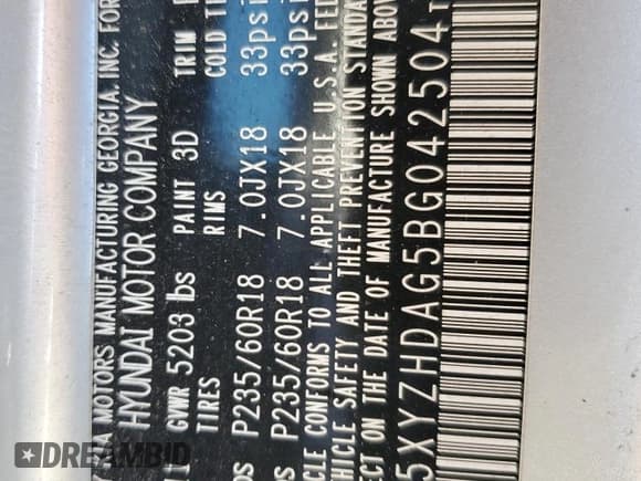 ✅ 2011 Hyundai Santa Fe Limited • VIN: 5XYZHDAG5BG042504 • Lot: 41623455. Listed on Copart with 144,213 mi. Free auction sales archive from the USA and detailed vehicle history report at DreamBid. Image 15.