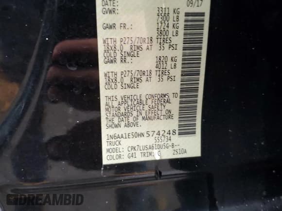 ✅ 2017 Nissan Titan SV • VIN: 1N6AA1E50HN574248 • Lot: 86439065. Listed on Copart with 171,344 mi. Free auction sales archive from the USA and detailed vehicle history report at DreamBid. Image 12.