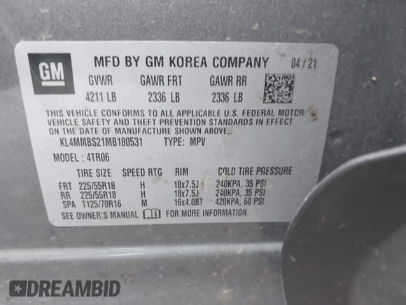 ✅ 2021 Buick Encore GX Preferred • VIN: KL4MMBS21MB180531 • Lot: 42508736. Listed on IAAI with 156,127 mi. Free auction sales archive from the USA and detailed vehicle history report at DreamBid. Image 9.