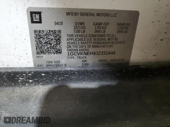 ✅ 2018 Chevrolet Silverado 1500 Work Truck • VIN: 1GCVKNEH8JZ331644 • Lot: 47600525. Wystawiony na Copart z przebiegiem 117 166 mil. Bezpłatny archiwum sprzedaży aukcyjnych z USA i szczegółowy raport historii pojazdu na DreamBid. Zdjęcie 12.