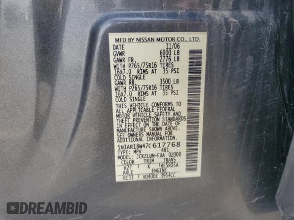 ✅ 2007 Nissan Pathfinder S • VIN: 5N1AR18W47C617768 • Lot: 69749215. Wystawiony na Copart z przebiegiem 150 697 mil. Bezpłatny archiwum sprzedaży aukcyjnych z USA i szczegółowy raport historii pojazdu na DreamBid. Zdjęcie 13.
