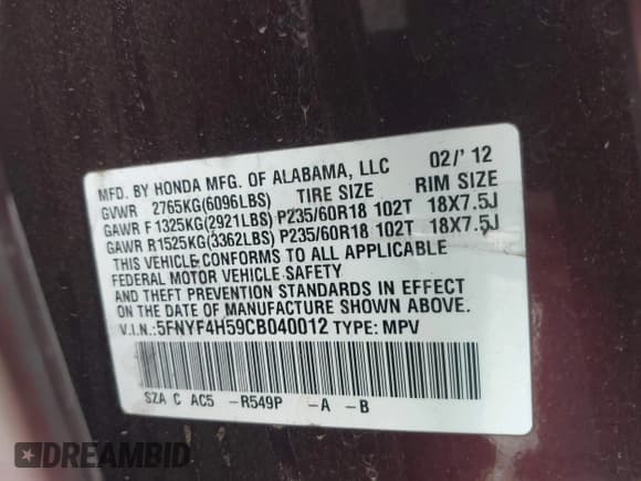 ✅ 2012 Honda Pilot EX-L • VIN: 5FNYF4H59CB040012 • Lot: 43275495. Wystawiony na IAAI z przebiegiem 259 225 mil. Bezpłatny archiwum sprzedaży aukcyjnych z USA i szczegółowy raport historii pojazdu na DreamBid. Zdjęcie 9.