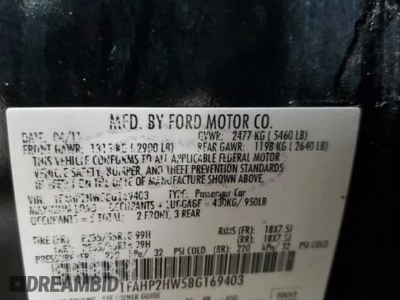 ✅ 2011 Ford Taurus SEL • VIN: 1FAHP2HW5BG169403 • Лот: 67267385. Опубликован ранее на Copart с пробегом 120 022 миль. Бесплатный доступ к архиву аукционных продаж из США и подробный отчёт об истории автомобиля на DreamBid. Изображение 13.