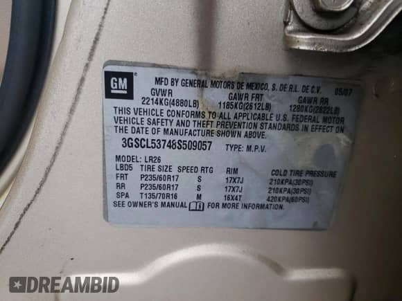 2008 Saturn VUE XR z VIN 3GSCL53748S509057, wystawiony jako Copart lot #84144574 z przebiegiem 190 961 mil mil oraz Szkoda całkowita • Salvage title. Historia ofert i sprzedaży dostępna na DreamBid. Obrazek 13.