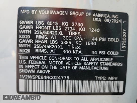 ✅ 2024 Volkswagen ID.4 Pro S • VIN: 1V2WSPE84RC024775 • Лот: 91235285. Опубликован ранее на Copart с пробегом 5 132 миль. Бесплатный доступ к архиву аукционных продаж из США и подробный отчёт об истории автомобиля на DreamBid. Изображение 14.